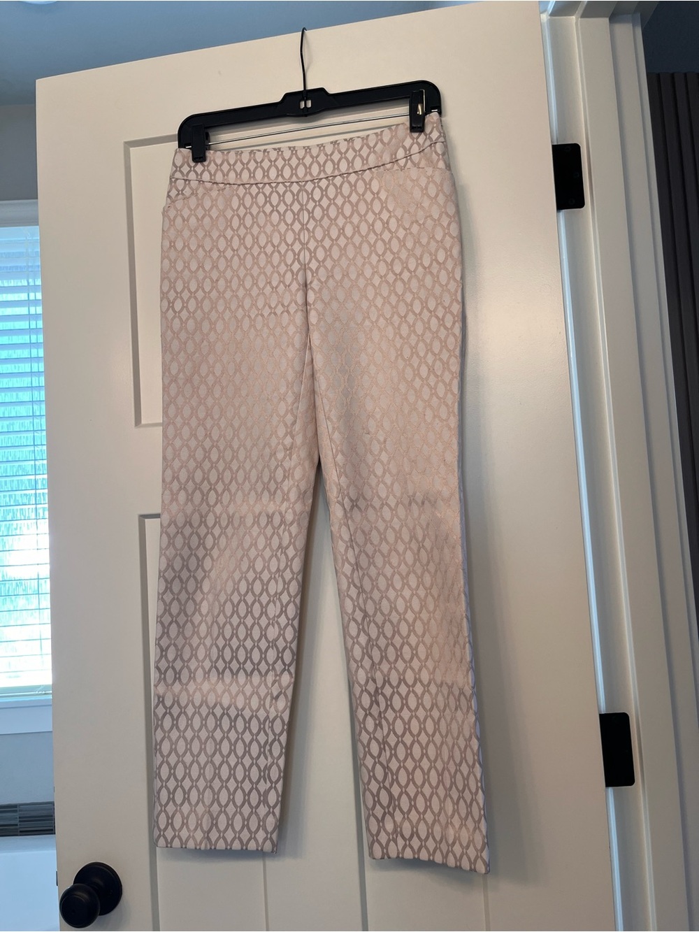 White House Black Market slim ankle pants textured geometric jacquard